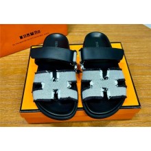 Hermes Chypre sandals in canvas and calfskin prunoir / noir 2024
