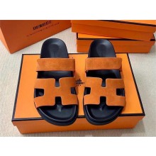 Hermes Chypre sandals in suede goatskin orange 2024