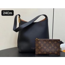 Louis Vuitton Grained calfskin Low Key Hobo PM Bag M25352 BLACK 2024 
