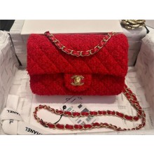 CHANEL Wool Tweed & Gold-Tone Metal RED MINI CLASSIC Handbag A69900 2024