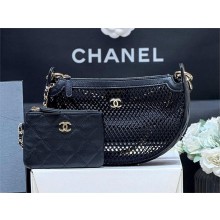 CHANEL BLACK Clutch With Chain IN Mesh, Shiny Lambskin & Gold-Tone Metal AP4573 2025SS(ORIGINAL QUALITY)