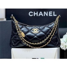 CHANEL Metallic Calfskin & gold-Tone Metal Hobo Handbag AS5528 black 2025(original quality)