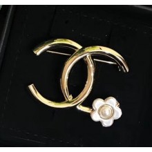 Chanel CC Camellia Brooch Gold/White 2018