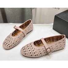 ALAÏA  Hollow leather ballet flats nude pink 2025