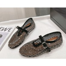 ALAÏA  Leather Mesh with Crystal -Embellished Ballet Flats black 2025