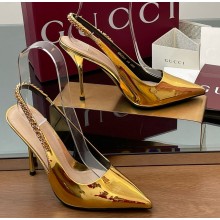 Gucci Signoria slingback pump 812199 gold metallic leather heel 10.5cm 2025