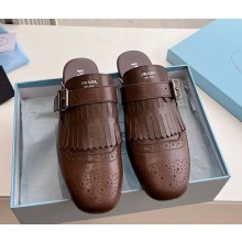 Prada Shuffle antiqued leather mules with buckled strap and fringe dark brown 2S2993 2025