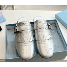 Prada Shuffle antiqued leather mules with buckled strap and fringe silver 2S2993 2025