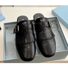 Prada Shuffle antiqued leather mules with buckled strap and fringe black 2S2993 2025