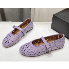 ALAÏA  Hollow leather ballet flats purple 2025
