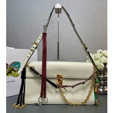 Prada Soft Sound large leather shoulder bag with charms 1BD378 white 2024
