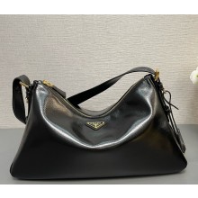 Prada Aimée large leather shoulder bag 1BC228 Black 2024