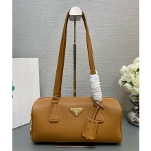 Prada Medium leather top-handle bag with padlock 1BB127 Caramel 2024