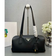 Prada Medium leather top-handle bag with padlock 1BB127 black 2024