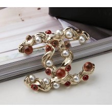 Chanel Twisty CC Brooch with Pearls Red/White/Gold 2018