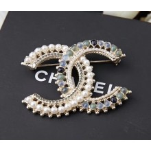 Chanel CC Pearls and Glass Beads Brooch White/Blue 2018