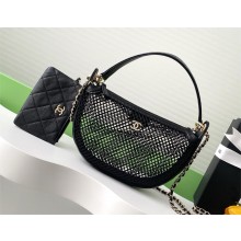 CHANEL BLACK Clutch With Chain IN Mesh, Shiny Lambskin & Gold-Tone Metal AP4573 2025SS