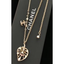 Chanel Pearl Beads Leaf Pendant Long Necklace Light Pink 2018