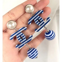 Chanel CC Ball Stripes Earrings AB0782 Blue/White 2018
