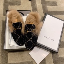 Gucci Princetown GG Velvet Fur Slipper Black 2020