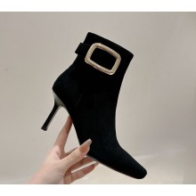 roger vivier suede leather square buckle ankle boots in black heel 7cm  2024