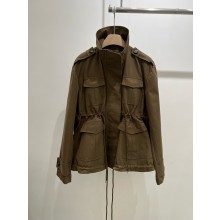 Loewe Drawstring Waist Cropped Parka military green 2025