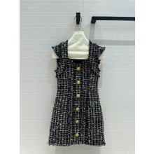 balmain Short tweed dress with buttons black 2024 