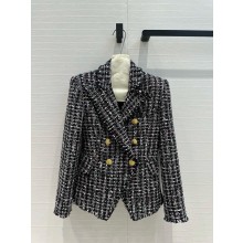 balmain tweed jacket with buttons black 2024 