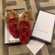 Gucci Princetown GG Velvet Fur Slipper Burgundy 2020
