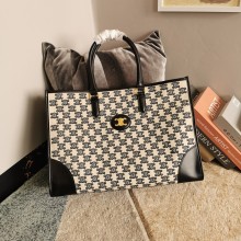 Celine Horizontal Cabas Tote Bag in Textile with Triomphe Embroidery Black 2021