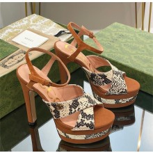 Gucci heel 15.5cm Women's platform sandal 746613 tan python pattern 2023