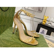 Gucci heel 10cm Women's heeled metallic sandal 551213 gold 2023