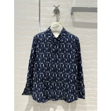 DIOR White Silk Twill with Navy Blue Miss Dior Allover Motif blouse 2024