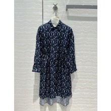 DIOR White Cotton Muslin with Navy Blue Miss Dior Allover Motif blouse 2024