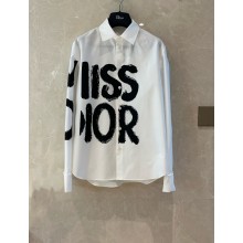 DIOR White Cotton and Silk Poplin with Black Miss Dior Graffiti Motif blouse 2024