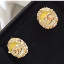 Chanel Resion Oval Stud Clip-on Earrings Yellow/White/Gold 2018 