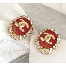 Chanel Resion Oval Stud Clip-on Earrings Red/Gold 2018 
