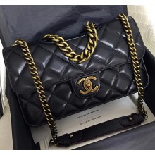 Chanel Smooth Calfskin Leather Flap Bag Black With Vintage Hardware 