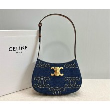 CELINE MEDIUM TILLY BAG in DENIM WITH TRIOMPHE STUDS AND CALFSKIN 2024