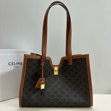 CELINE CABAS 16 bag in Triomphe Canvas and calfskin 2024