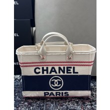 CHANEL LARGE Ecru, Blue & RED Cotton Canvas & Gold-Tone Metal SHOPPING BAG 2025