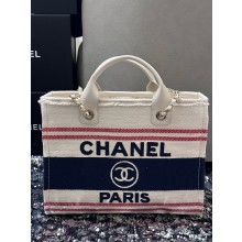 CHANEL MEDIUM Ecru, Blue & RED Cotton Canvas & Gold-Tone Metal SHOPPING BAG 2025
