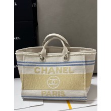 CHANEL LARGE Ecru, Blue & Yellow Cotton Canvas & Gold-Tone Metal SHOPPING BAG 2025