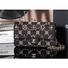 CHANEL PEARLS&BEADS 1112 BLACK TWEED MEDIUM FLAP BAG 2025