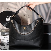 CHANEL BLACK CALFSKIN MAXI HOBO BAG 2025