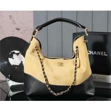 CHANEL BEIGE SUEDE LEATHER & BLACK CALFSKIN MAXI HOBO BAG 2025
