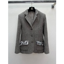 CHANEL gray wool tweed jacket 2024