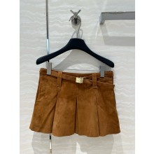 MIU MIU Pleated suede skirt MAPLE BROWN 2024