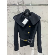 BALMAIN BLACK belted virgin wool jacket 2024
