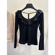 CHANEL black logo printed top 2024
